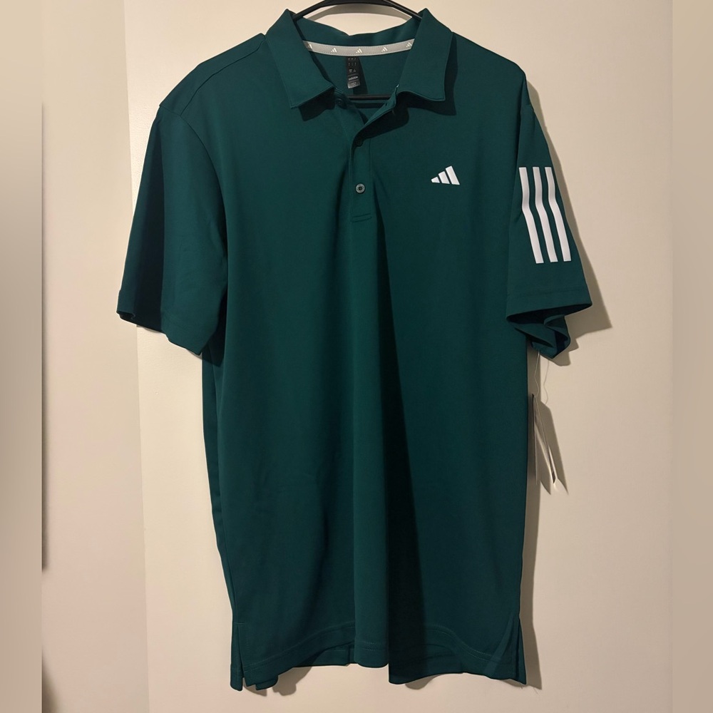 Adidas Men's Green Polo Shirt with White Stripes